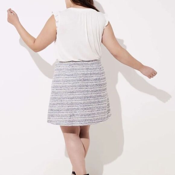 Loft Women Skirts Loft Blue Cream Tweed Boucle Flippy Swing Pocket Skirt Pull On - Picture 2 of 9